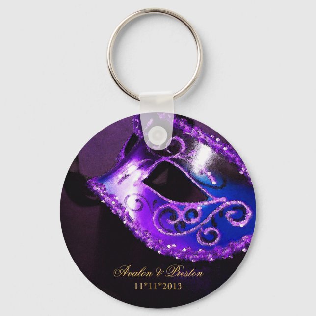 Masquerade Wedding Favor Purple Keychain (Front)
