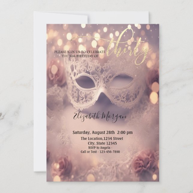 Masquerade,White Lace Masque 30th Birthday  Invitation (Front)
