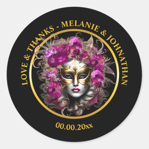 Masquerade womans face rose flower venetian mask classic round sticker