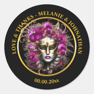 Masquerade woman's face rose flower venetian mask classic round sticker