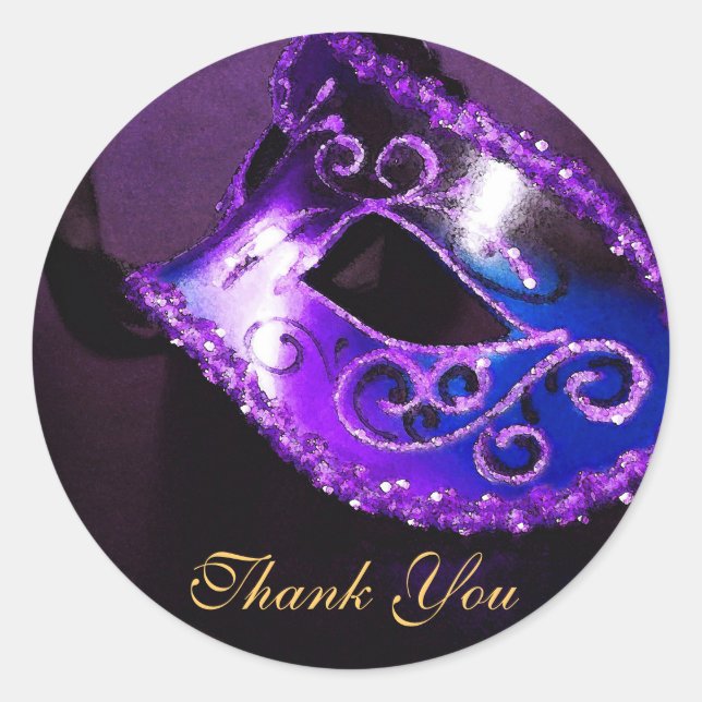 Masqurade Mask Purple Thank You Sticker (Front)