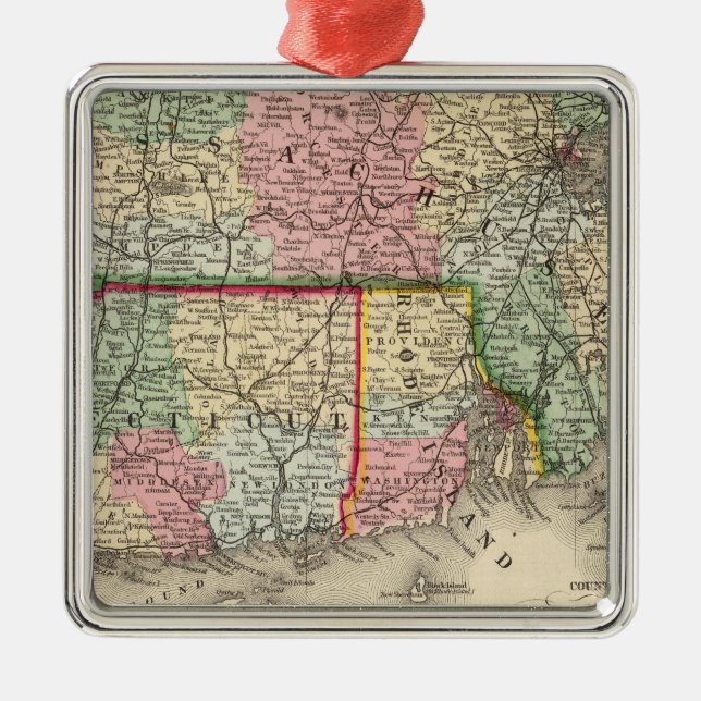 Mass, Conn, RI Map by Mitchell Metal Ornament (Front)