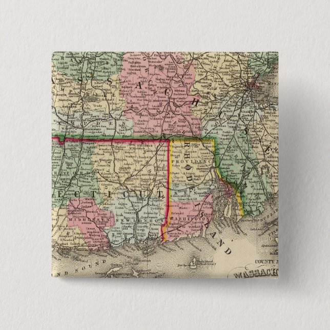 Mass, Conn, RI Map by Mitchell Pinback Button (Front)