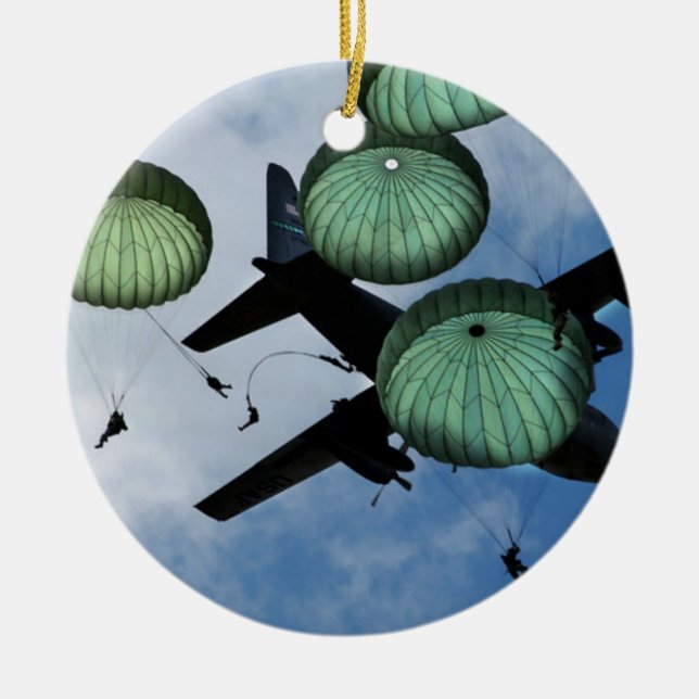 Mass Jump Mission, Parachutes, U.S. Army Ceramic Ornament (Front)