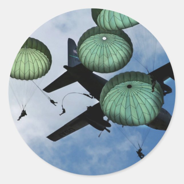 Mass Jump Mission, Parachutes, U.S. Army Classic Round Sticker (Front)