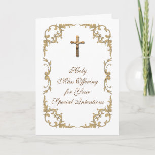 Mass Offering Gold Crucifix Birthday Anniversary Letterpress Thank You Card