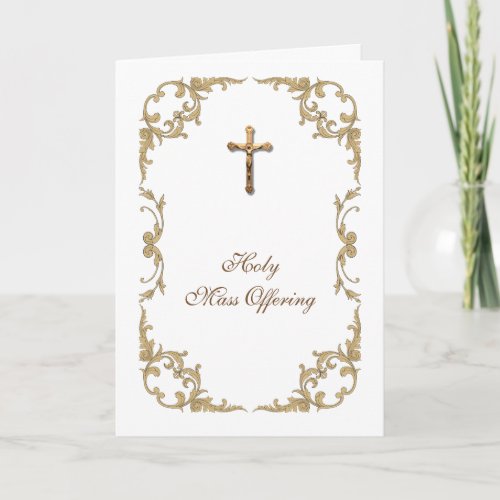 Mass Offering Gold Crucifix Sympathy Condolence Thank You Card
