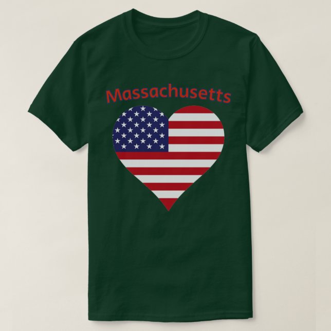 Massachusetts American Flag Heart1  T-Shirt (Design Front)