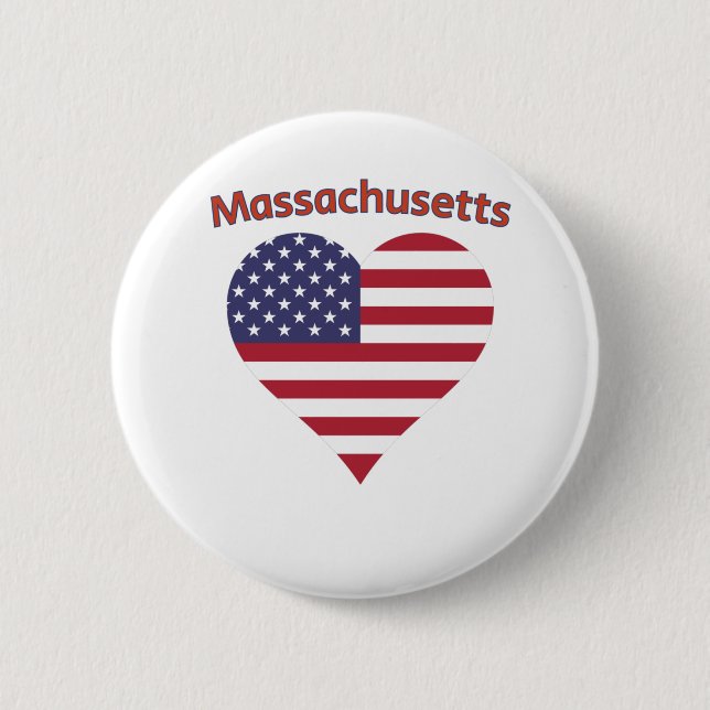 Massachusetts American Flag Heart Button (Front)
