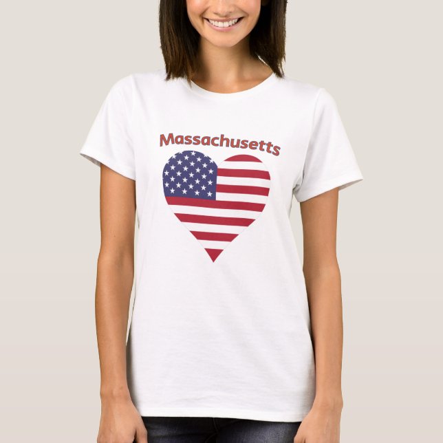 Massachusetts American Flag Heart T-Shirt (Front)