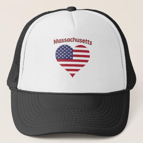 Massachusetts American Flag Heart Trucker Hat