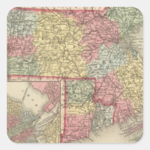 Massachusetts and Rhode Island 2 Square Sticker