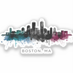 Massachusetts Art Boston MA Skyline Watercolor Sticker