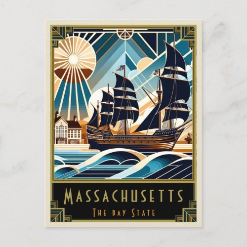 Massachusetts  Art Deco Postcard