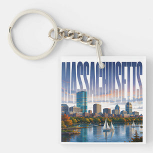Massachusetts Boston Harbor Historic Coastal Skyli Keychain
