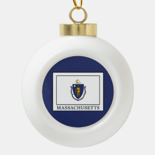 Massachusetts Ceramic Ball Christmas Ornament