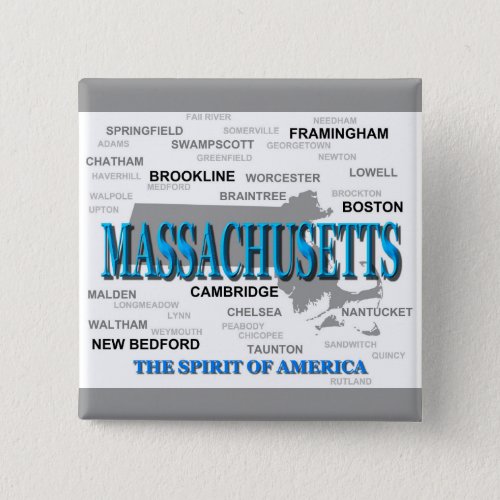 Massachusetts Cities and Towns State Pride Map Pinback Button