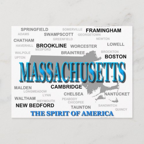 Massachusetts Cities and Towns State Pride Map Postcard