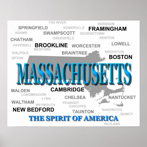 Massachusetts Cities and Towns State Pride Map Poster