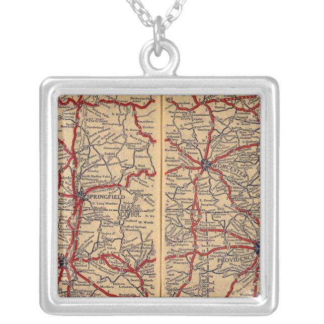 Massachusetts, Connecticut, Rhod Island Silver Plated Necklace (Front)