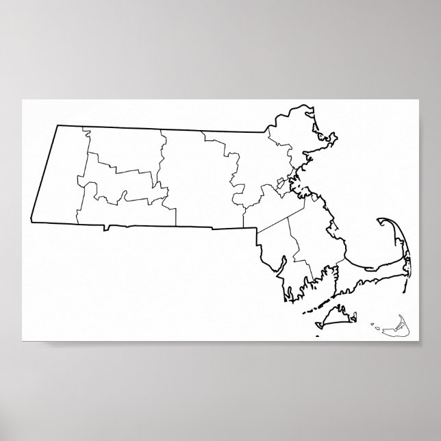 Massachusetts Counties Blank Outline Map Poster (Front)