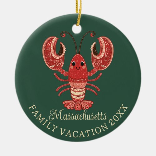 Massachusetts Family Vacation Keepsake Lobster Ceramic Ornament