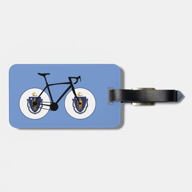 Massachusetts Flag Cycling Luggage Tag (Back Horizontal)