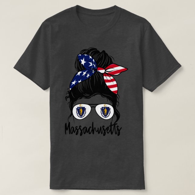 Massachusetts girl Messy bun American Girl Massach T-Shirt (Design Front)