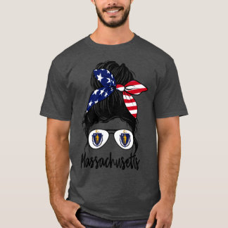 Massachusetts girl Messy bun American Girl Massach T-Shirt