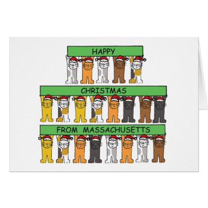 Massachusetts Happy Christmas Cats Card