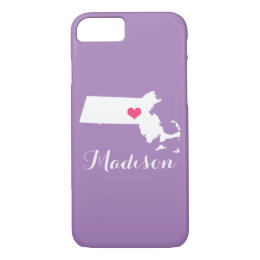Massachusetts Heart Lilac Custom Monogram iPhone 8/7 Case