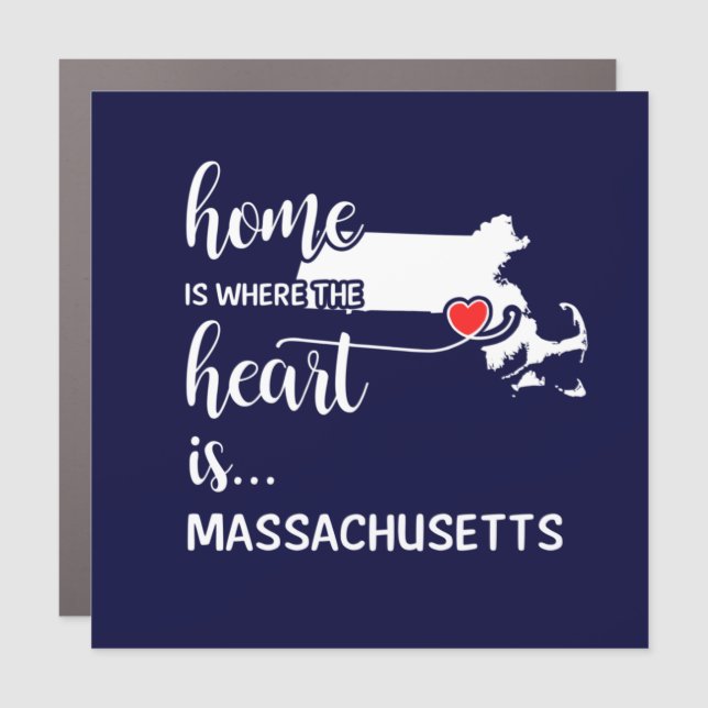 Massachusetts home is where the heart is car magnet (Front)