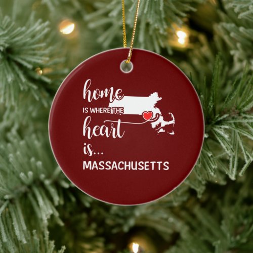 Massachusetts home is where the heart is ceramic ornament