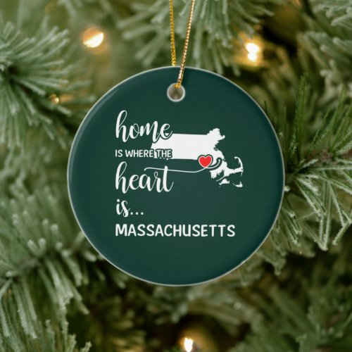 Massachusetts home is where the heart is ceramic ornament