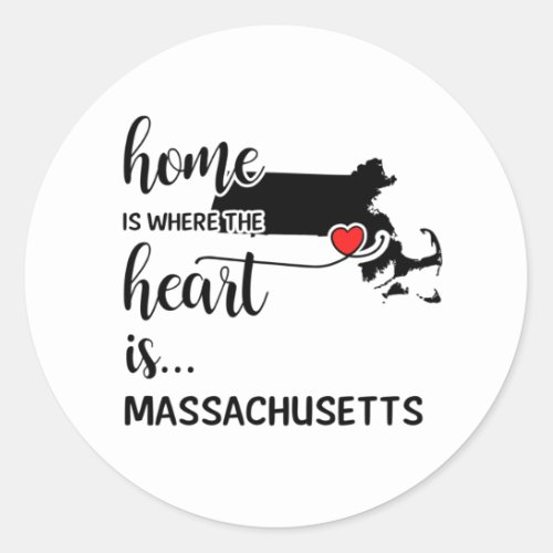 Massachusetts home is where the heart is classic round sticker