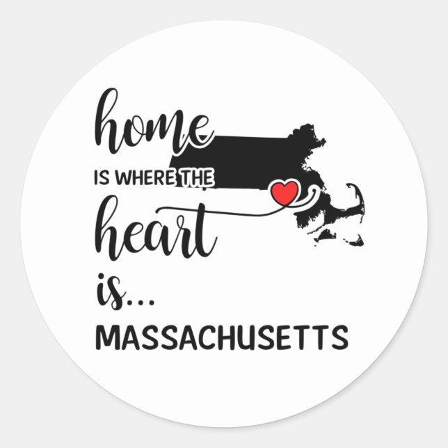 Massachusetts home is where the heart is classic round sticker (Front)