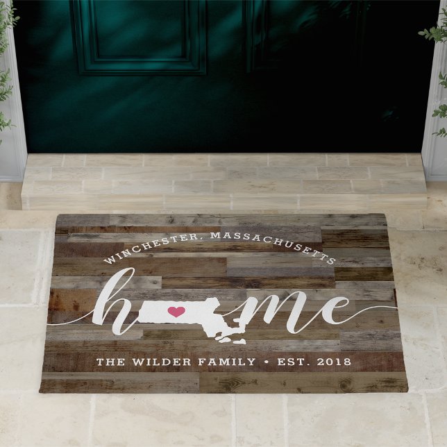 Massachusetts Home State Personalized Wood Look Doormat (Creator Uploaded)