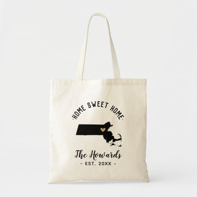 Massachusetts Home Sweet Home Family Monogram Tote Bag (Front)