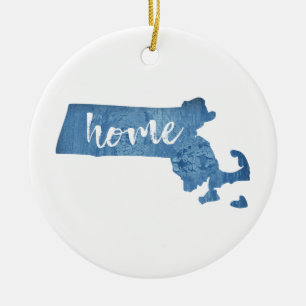 Massachusetts Home Wood Grain Ceramic Ornament
