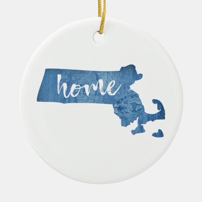 Massachusetts Home Wood Grain Ceramic Ornament (Front)