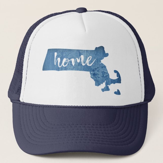 Massachusetts Home Wood Grain Trucker Hat (Front)