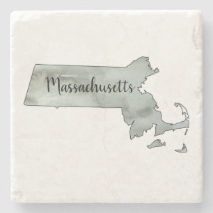 Massachusetts Illustration State Outline Stone Coaster