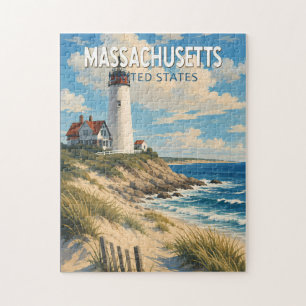 Massachusetts Illustration Travel Art Vintage Jigsaw Puzzle