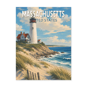 Massachusetts Illustration Travel Art Vintage Postcard