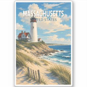 Massachusetts Illustration Travel Art Vintage Sticker