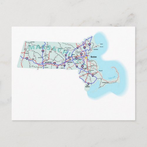 Massachusetts Interstate Map Postcard