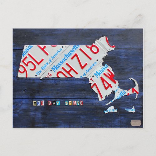 Massachusetts License Plate Map Postcard