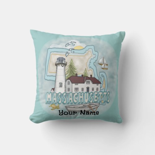 Massachusetts Lighthouse custom name pillow