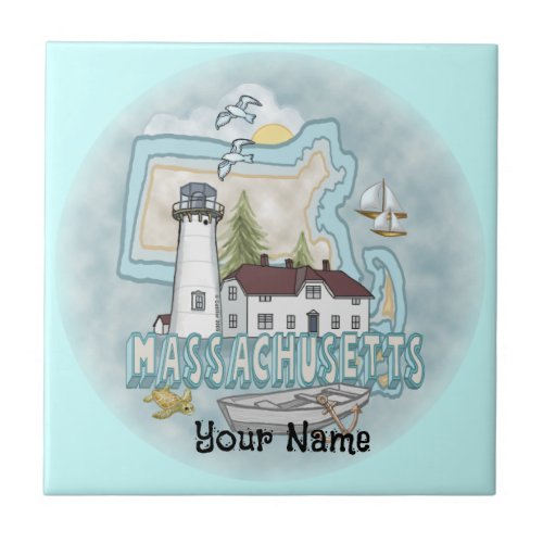 Massachusetts Lighthouse custom name tile