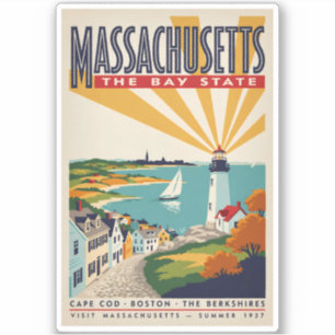 Massachusetts Lighthouse Illustration Travel Art Sticker